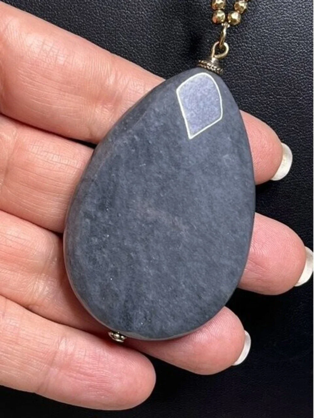B6660 Blue Grey Aventurine Teardrop Pendant Wood Beaded Necklace 30
